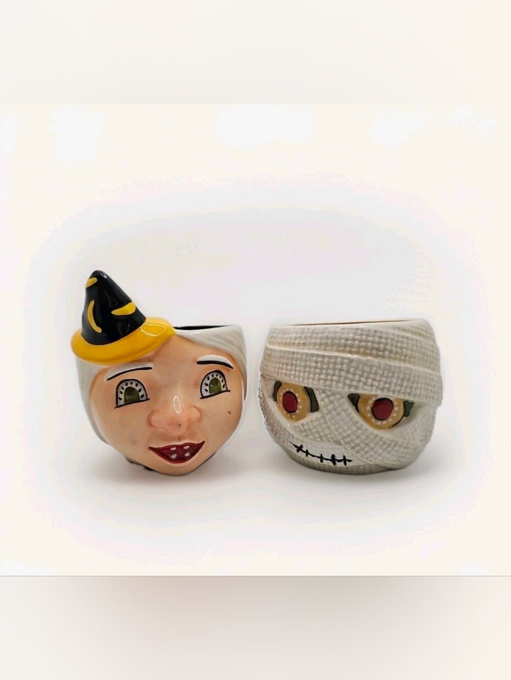 Y2k Rare Halloween Ceramic Votive Candle Holder Planters Witch & Mummy